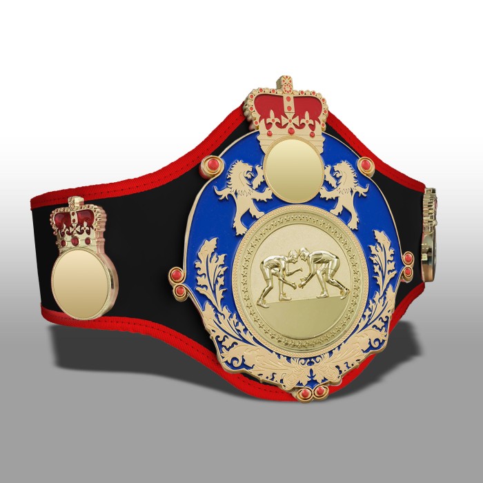 QUEENSBURY PRO LEATHER GRAPPLING CHAMPIONSHIP BELT -QUEEN/BLUE/G/GRAPG-10+ COLOURS